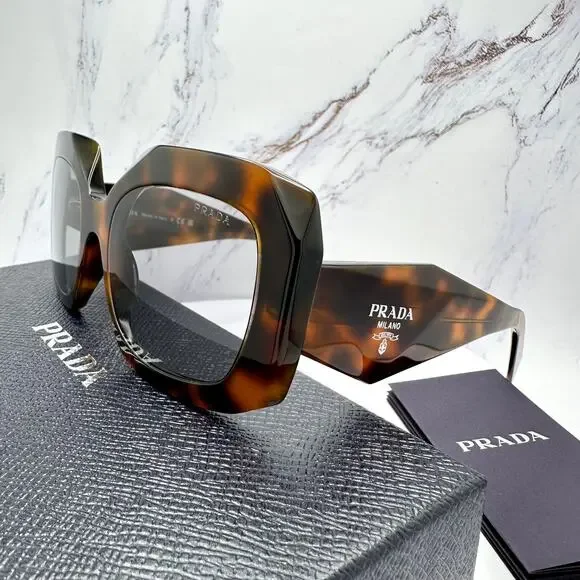 New PRADA Sunglasses Brown Juniper Tortoise Gray Lens Square - Picture 9 of 16